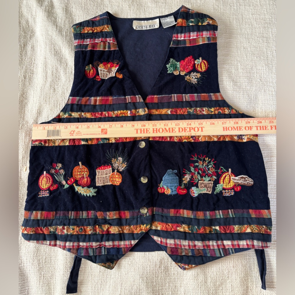 Casey & Max Vintage Cotton Embroidered Harvest Fall Theme Vest w Tie Back - Picture 7 of 11